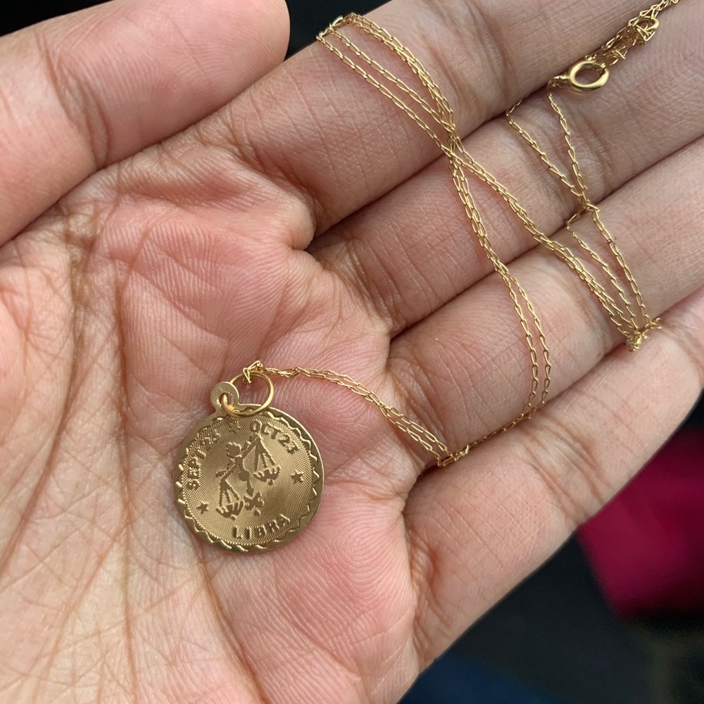 SOLD Vintage 1980s Solid Gold 14k Libra Necklace